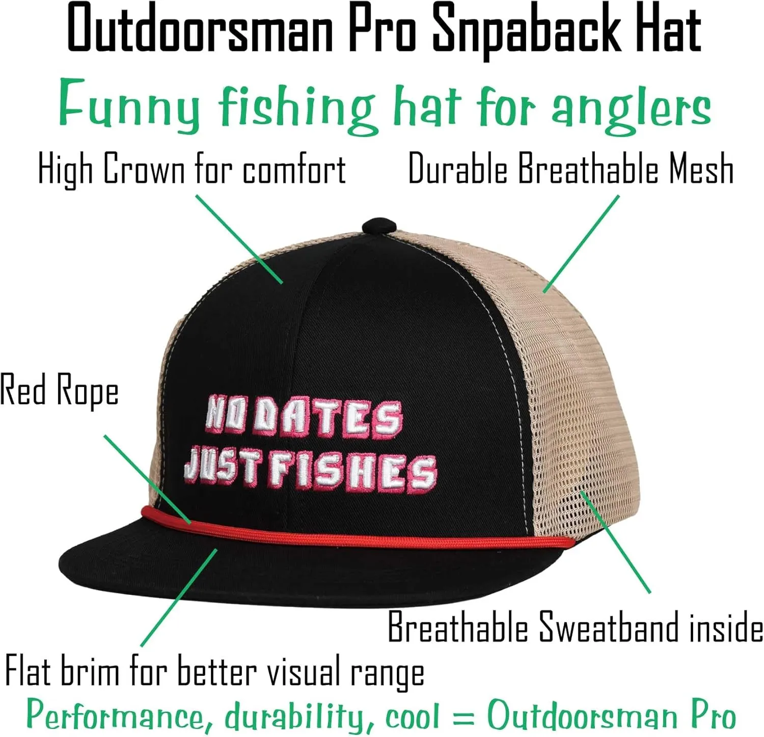EDTREK Outdoorsman Pro Trucker Breathable Mesh Performance Cap - Flat Brim Snapback Hat