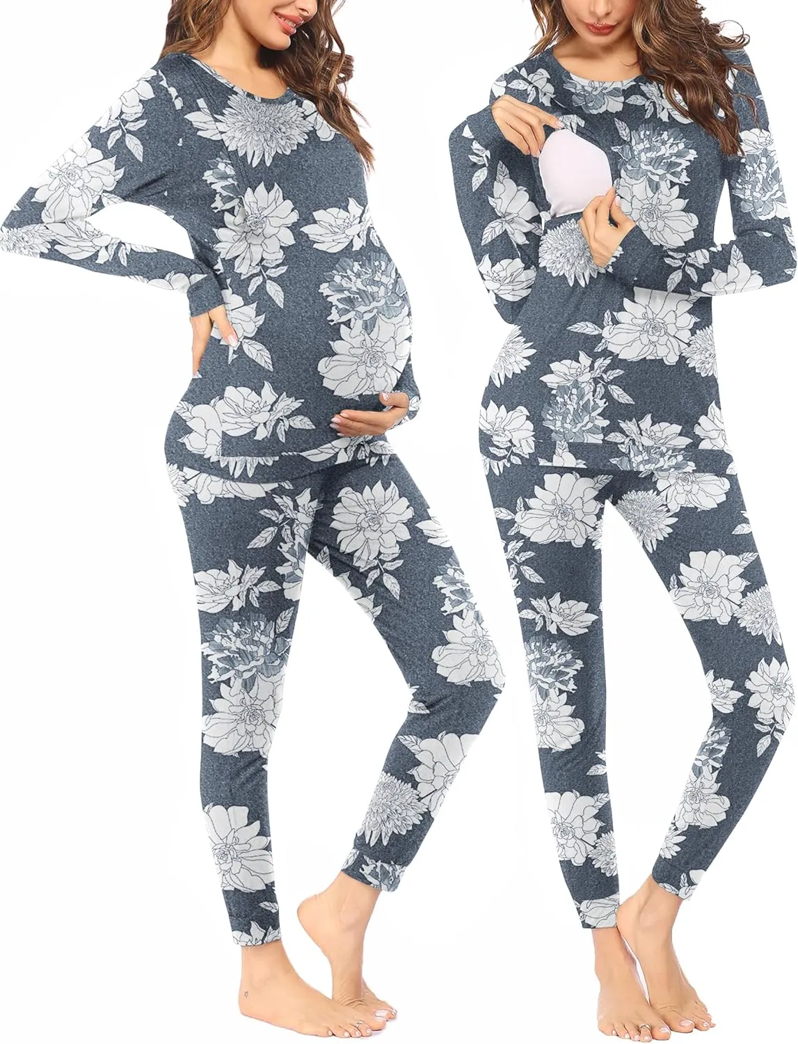 Ekouaer Nursing Pajama Set Long Sleeve Maternity Sleepwear Labor Delivery Pjs Breastfeeding Thermal Underwear Clothes