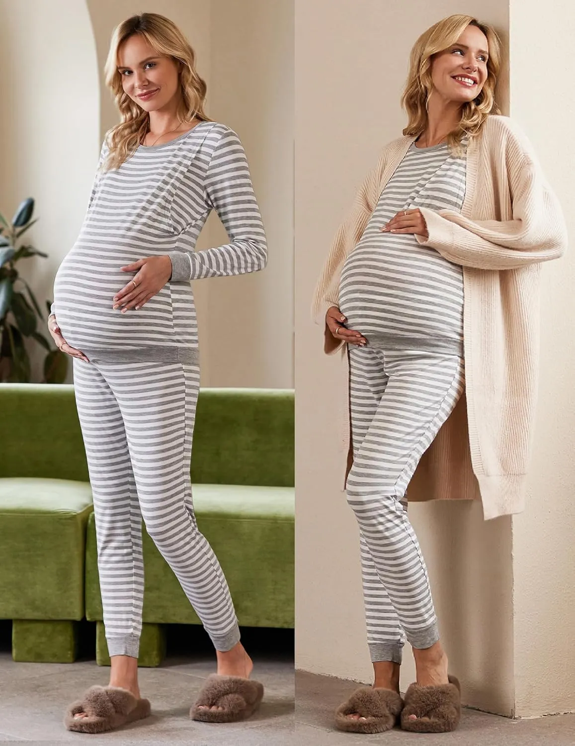 Ekouaer Nursing Pajama Set Long Sleeve Maternity Sleepwear Labor Delivery Pjs Breastfeeding Thermal Underwear Clothes