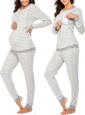 Ekouaer Nursing Pajama Set Long Sleeve Maternity Sleepwear Labor Delivery Pjs Breastfeeding Thermal Underwear Clothes
