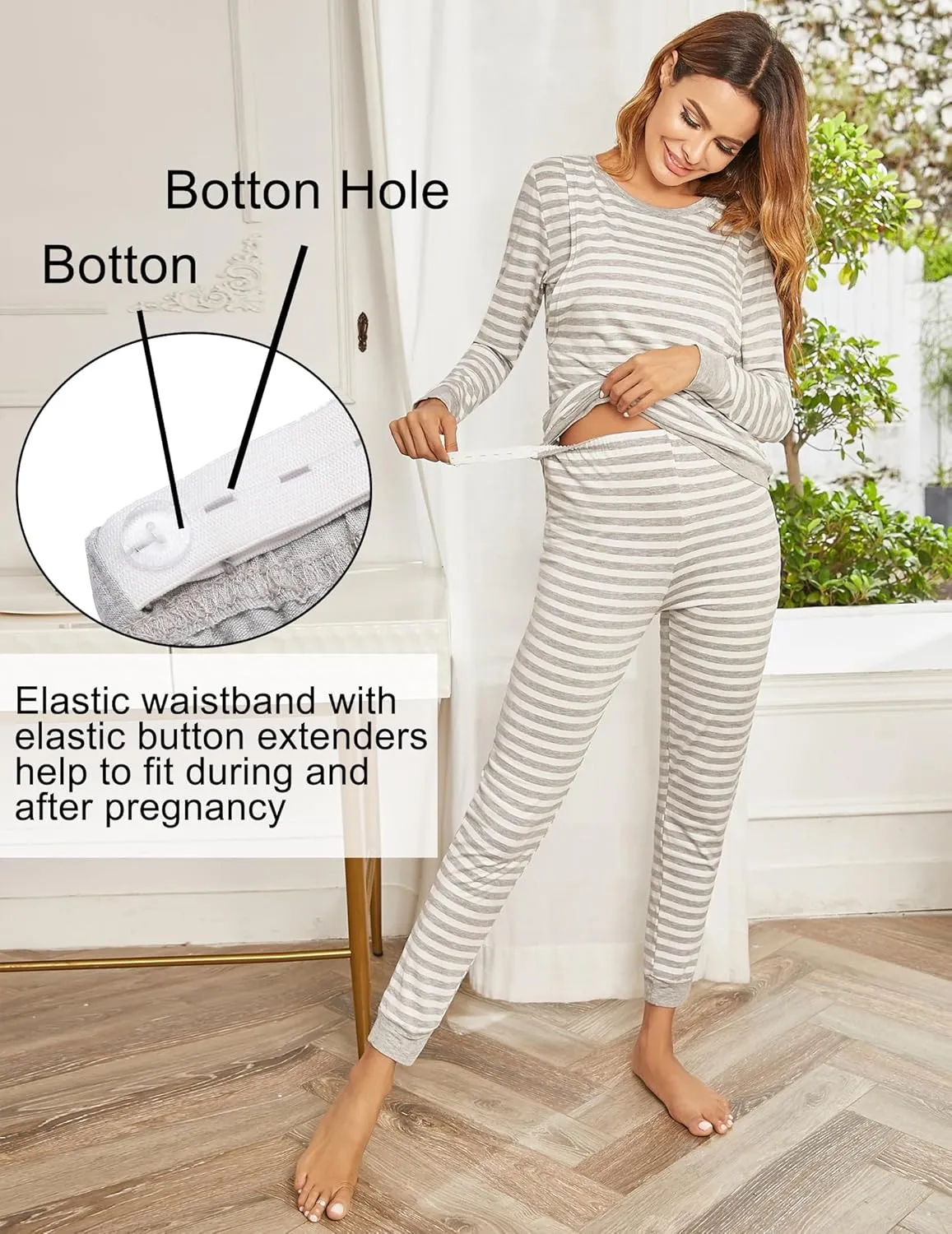 Ekouaer Nursing Pajama Set Long Sleeve Maternity Sleepwear Labor Delivery Pjs Breastfeeding Thermal Underwear Clothes