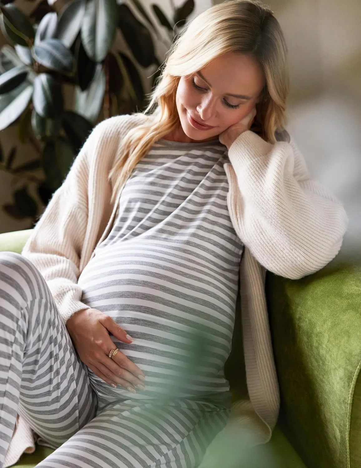 Ekouaer Nursing Pajama Set Long Sleeve Maternity Sleepwear Labor Delivery Pjs Breastfeeding Thermal Underwear Clothes