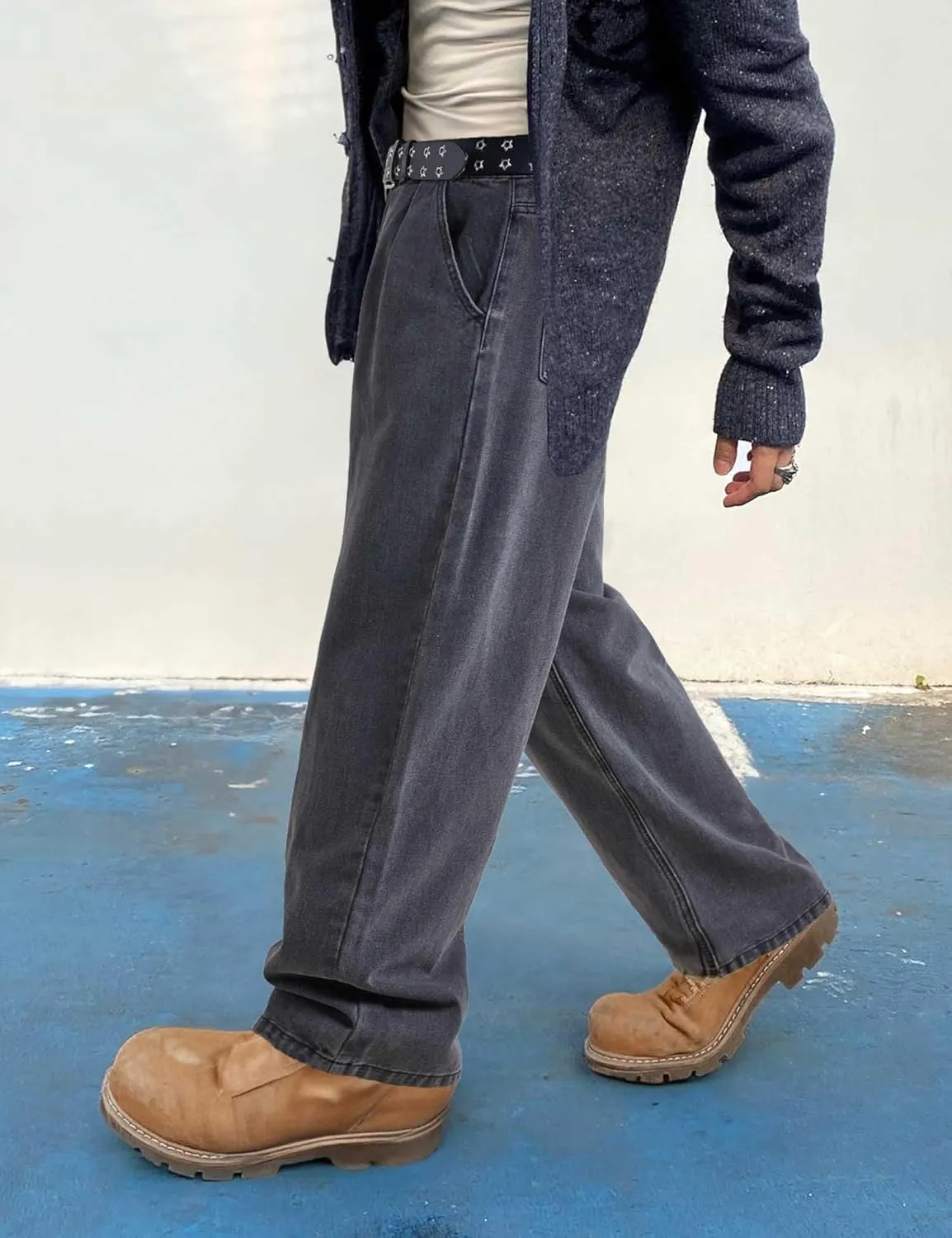 EMMIOL Mens Baggy Hip Hop Jeans Loose Fit Long Denim Pants Casual Trousers Streetwear