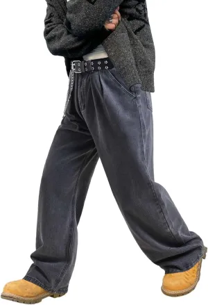 EMMIOL Mens Baggy Hip Hop Jeans Loose Fit Long Denim Pants Casual Trousers Streetwear