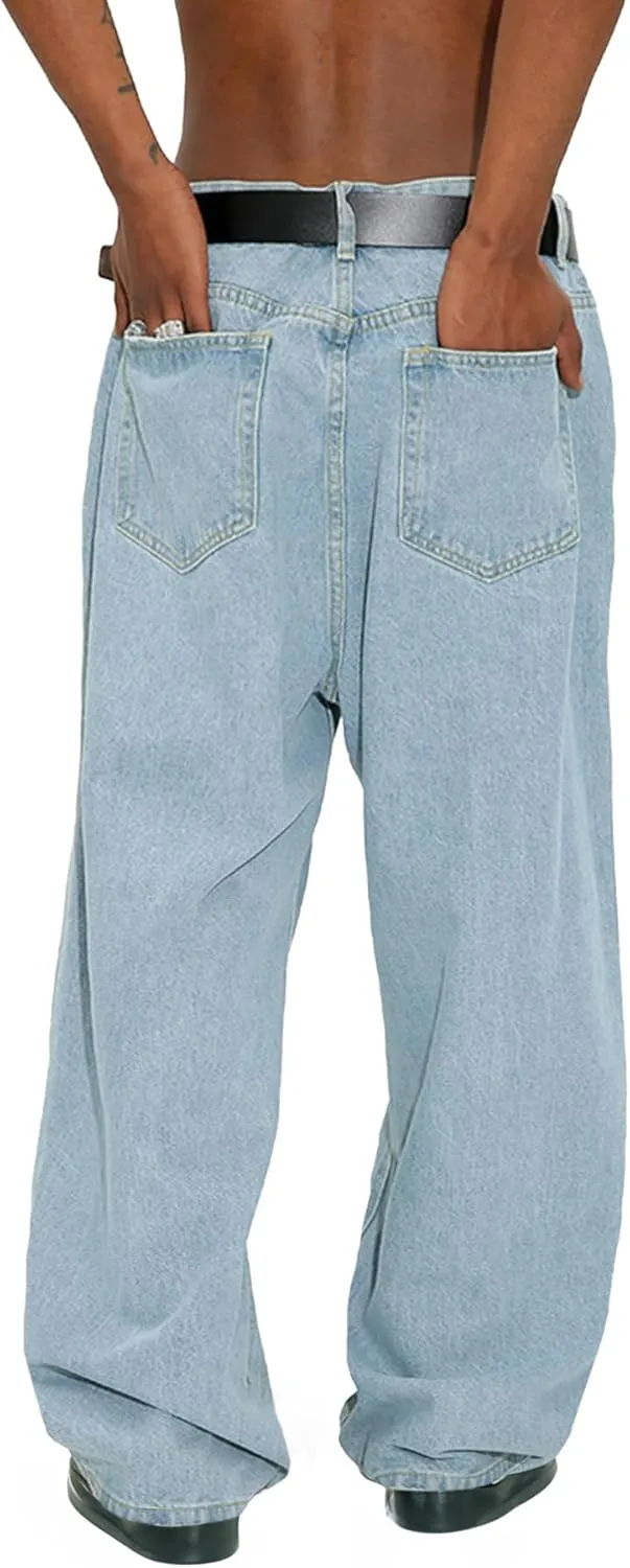EMMIOL Mens Baggy Hip Hop Jeans Loose Fit Long Denim Pants Casual Trousers Streetwear