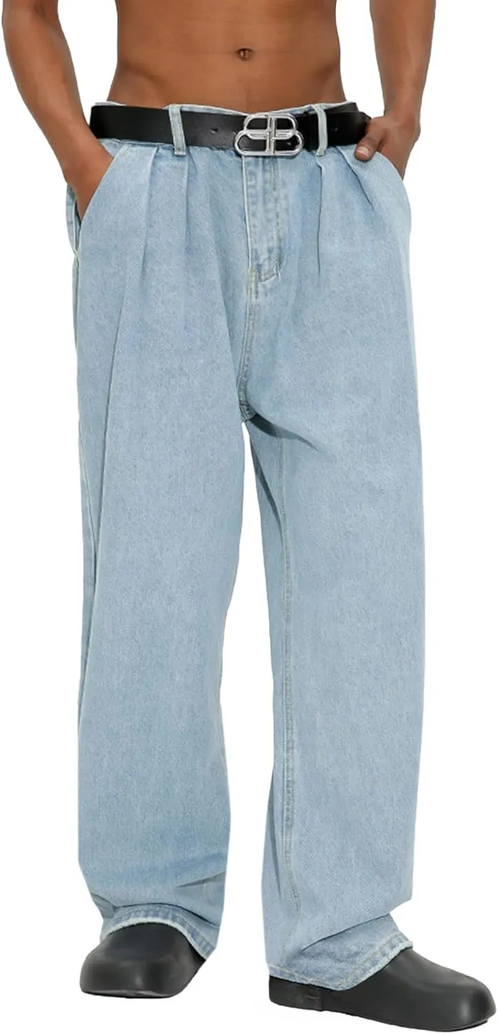 EMMIOL Mens Baggy Hip Hop Jeans Loose Fit Long Denim Pants Casual Trousers Streetwear