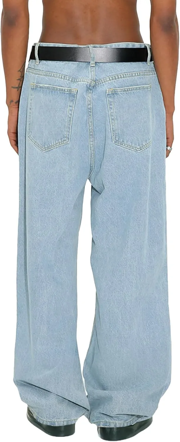 EMMIOL Mens Baggy Hip Hop Jeans Loose Fit Long Denim Pants Casual Trousers Streetwear