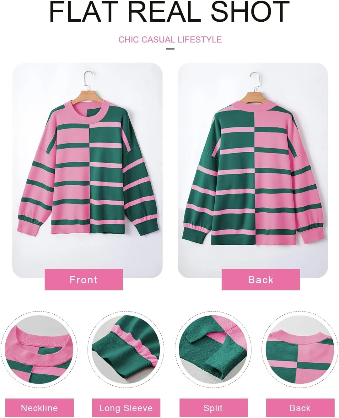 EVALESS Womens Striped Sweaters Long Sleeve Cable Knitted Color Block Casual Loose Lightweight Oversized Sweaters Pullover