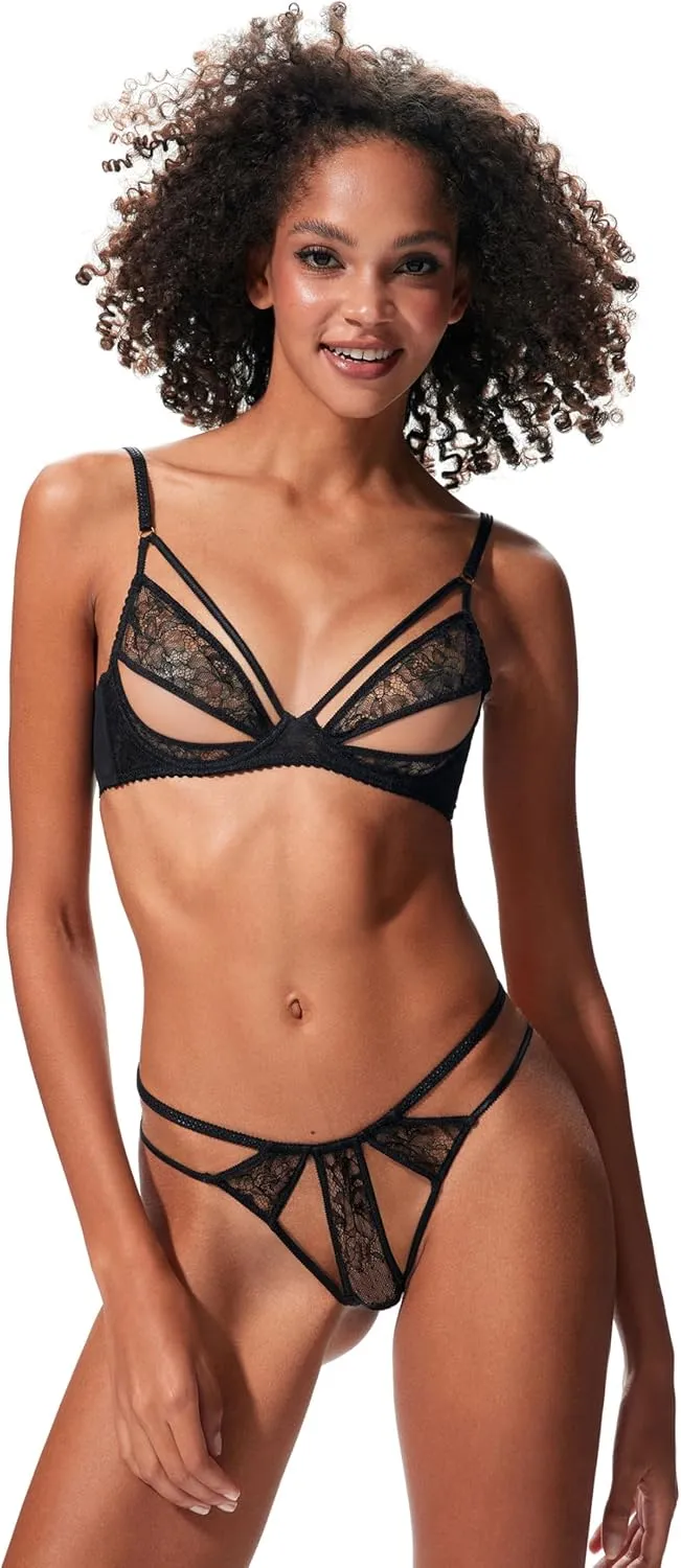 Faye Sexy Lace Bra - Black Lace Bra, Designer Unlined Underwire, Romantic Balconette Bras for Women