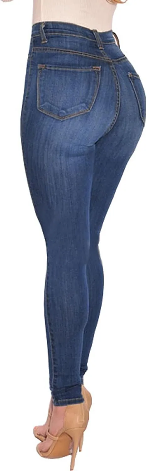FISCLOSIN Womens High Waist Stretch Jeans 5 Button Push Up Butt Lifting Skinny Colombian Jeans