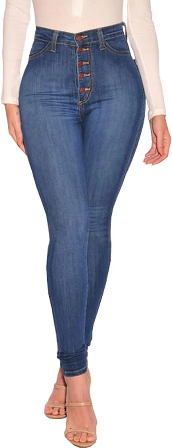 FISCLOSIN Womens High Waist Stretch Jeans 5 Button Push Up Butt Lifting Skinny Colombian Jeans