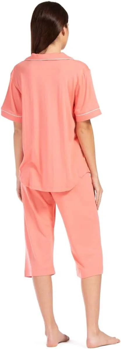 Fishers Finery Button Down Pajamas for Women Capri Pajama Sleepwear Set with Gift Box