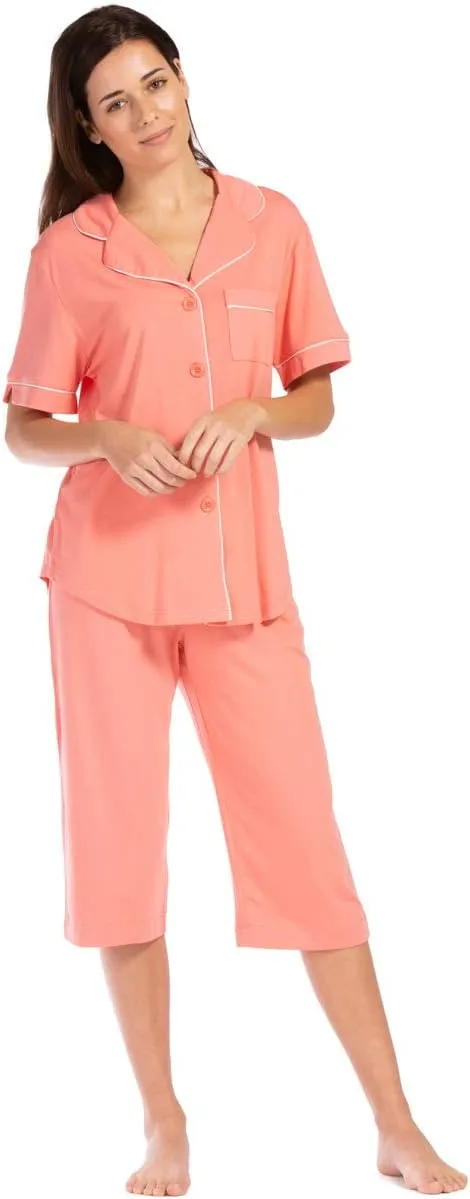 Fishers Finery Button Down Pajamas for Women Capri Pajama Sleepwear Set with Gift Box