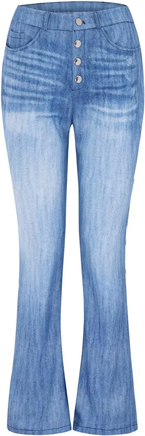 Flare Jeans for Women Bootcut Bell Bottom Jeans High Waisted Stretch Slimming Pants with Pockets Leggings Denim