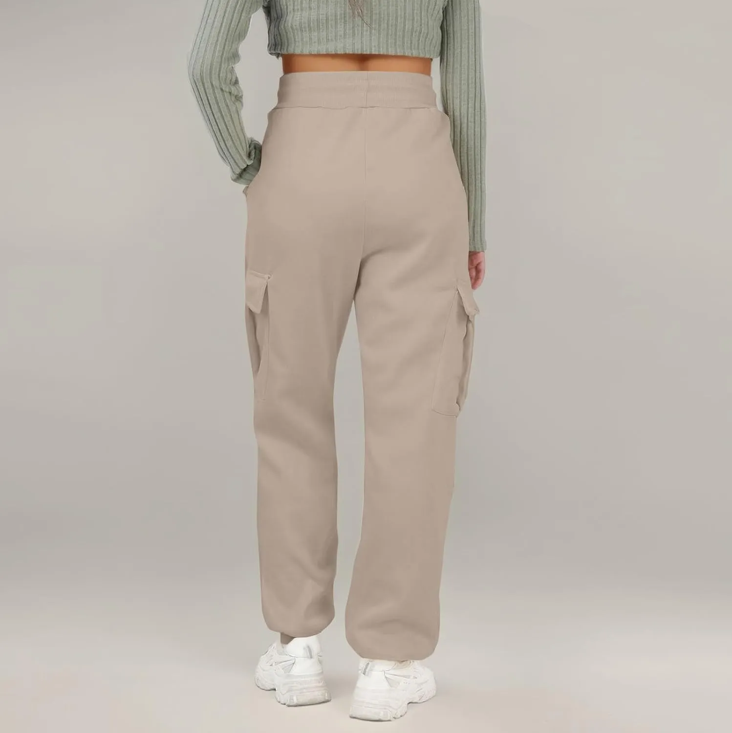 Fleece Cargo Joggers for Women Baggy Elastic High Waisted Sweatpants Casual Lounge Jogger Pull on Ankle Athletic Pants