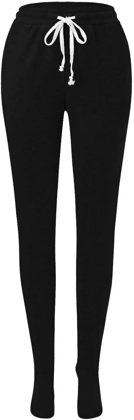 Fleece Footed Pajamas for Women Winter Soft Warm Elastic Waist Casual Sweatpants Loose Loungewear Trousers with Feet