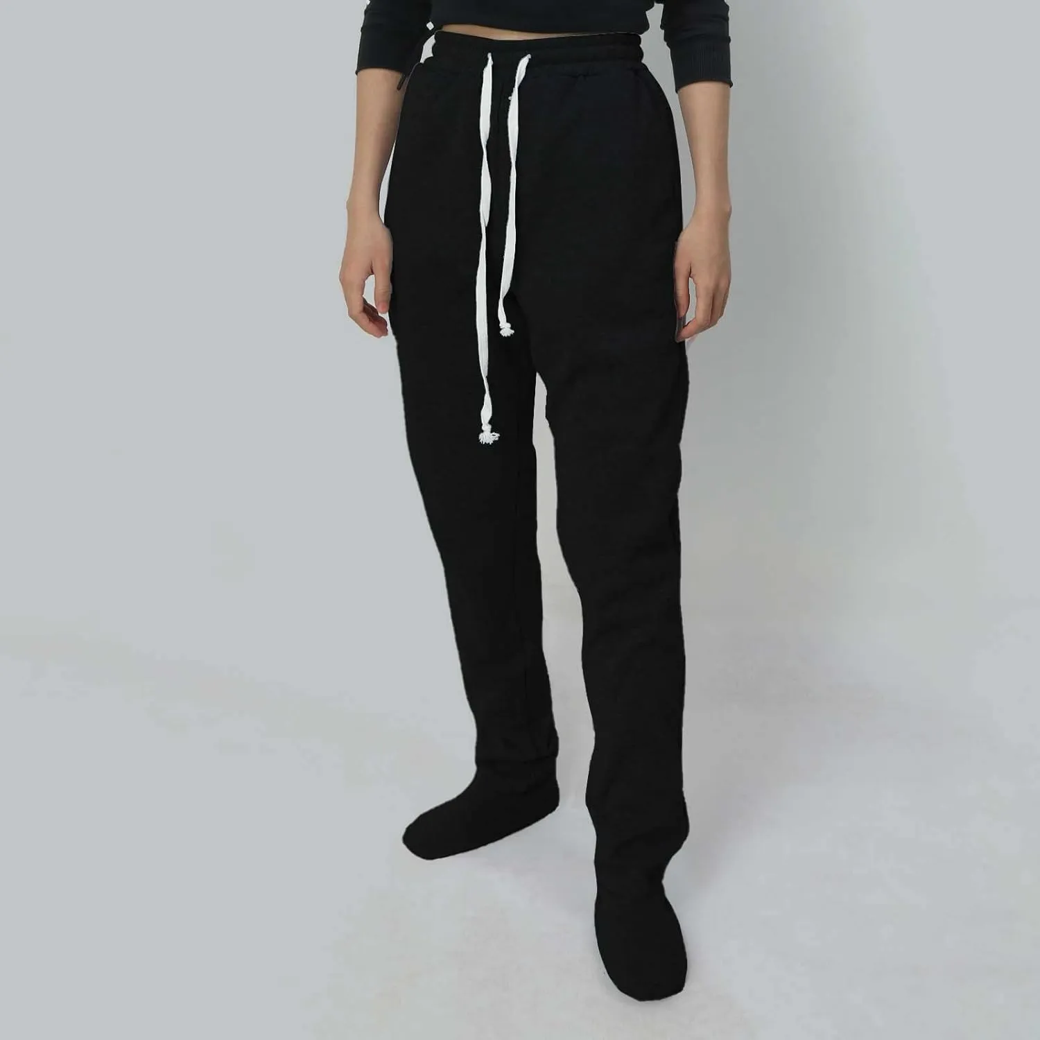 Fleece Footed Pajamas for Women Winter Soft Warm Elastic Waist Casual Sweatpants Loose Loungewear Trousers with Feet