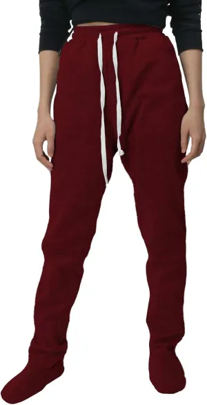Fleece Lined Pajamas Pants for Women Soft Thermal Elastic Waist Joggers Sweatpant Baggy Loungewear Trousers with Feet