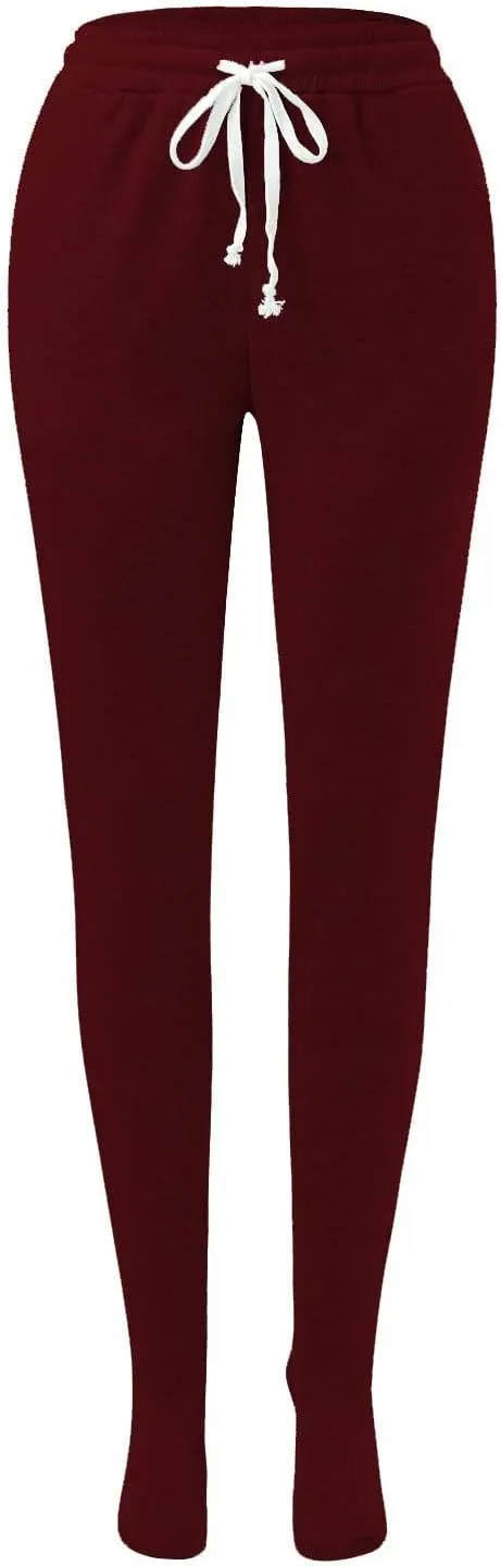 Fleece Lined Pajamas Pants for Women Soft Thermal Elastic Waist Joggers Sweatpant Baggy Loungewear Trousers with Feet