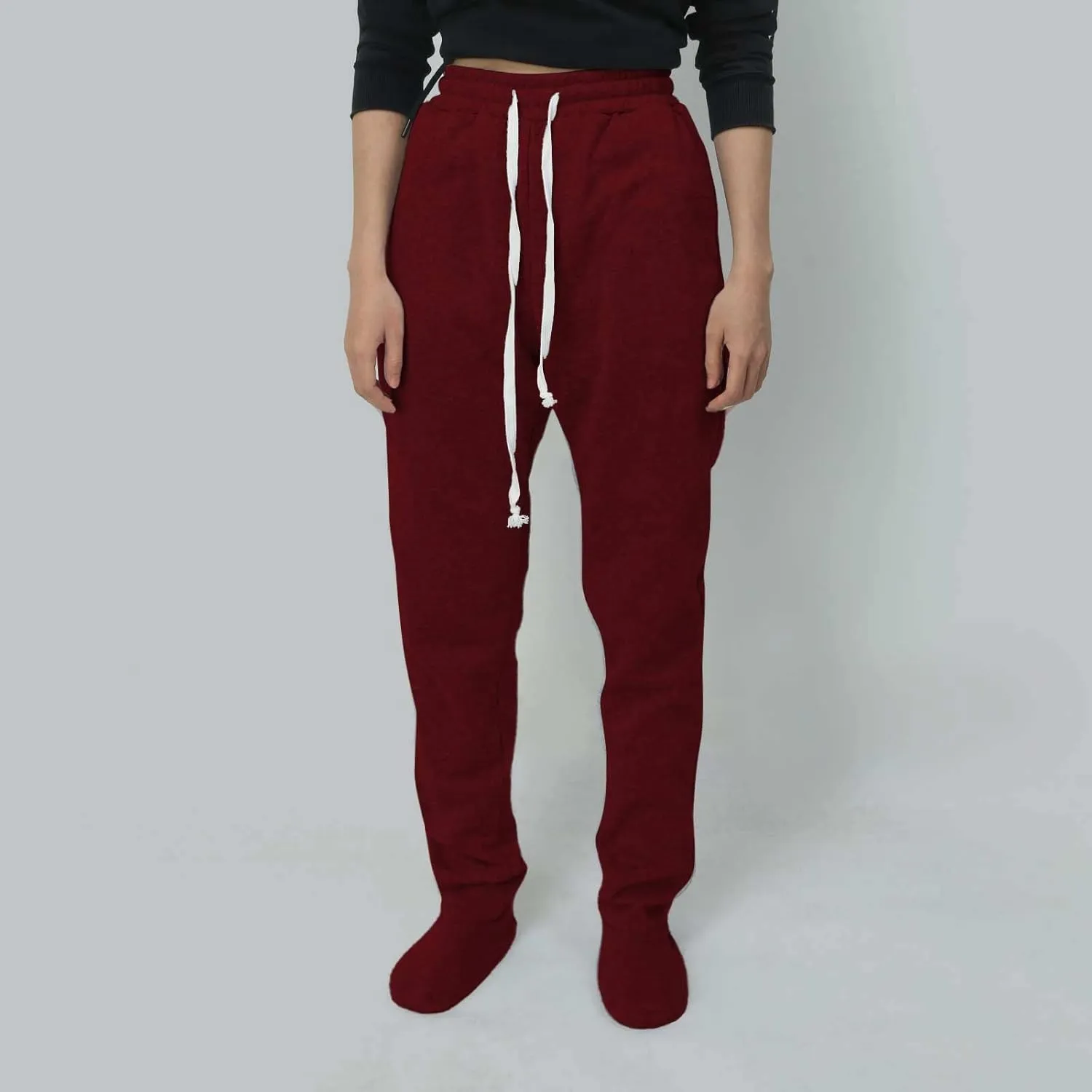 Fleece Lined Pajamas Pants for Women Soft Thermal Elastic Waist Joggers Sweatpant Baggy Loungewear Trousers with Feet