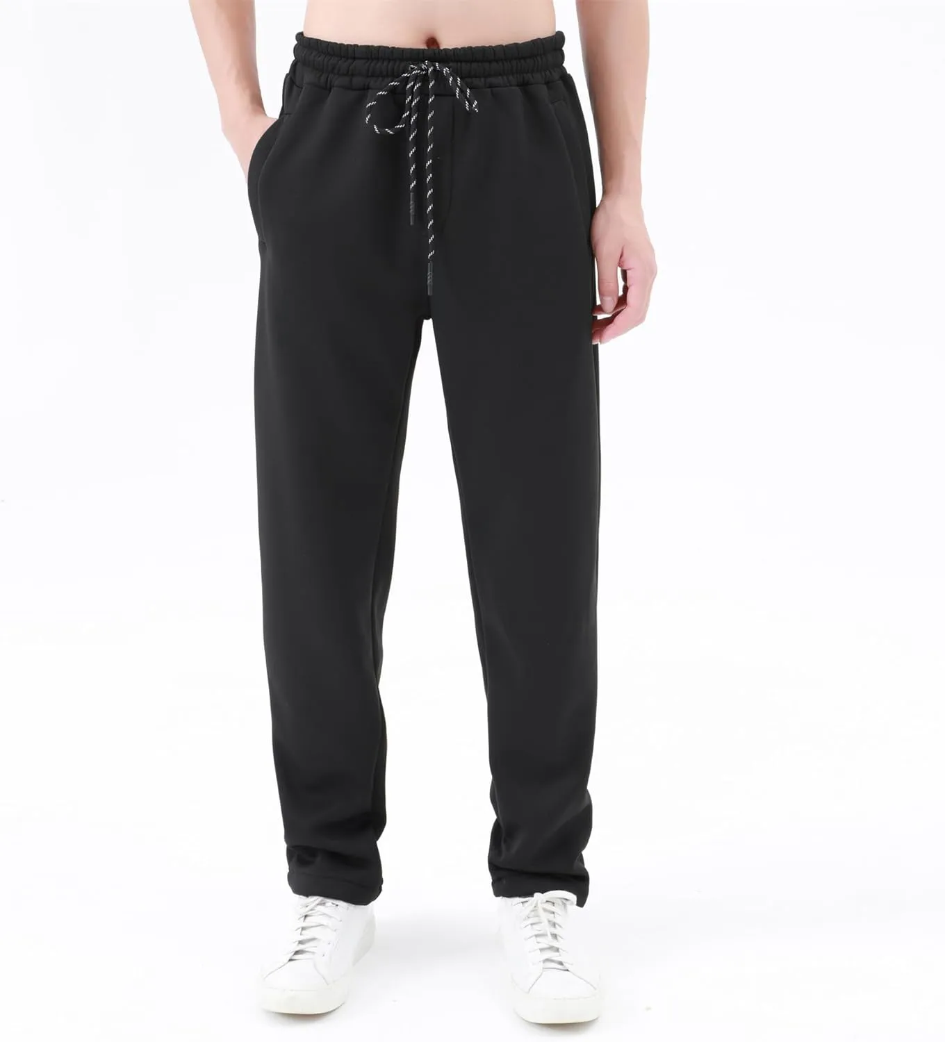 Fleece Lined Sweatpants Men Thick Winter Pants Straight Leg Slacks Outdoor Cozy Trousers Thermal Loungewear Casual