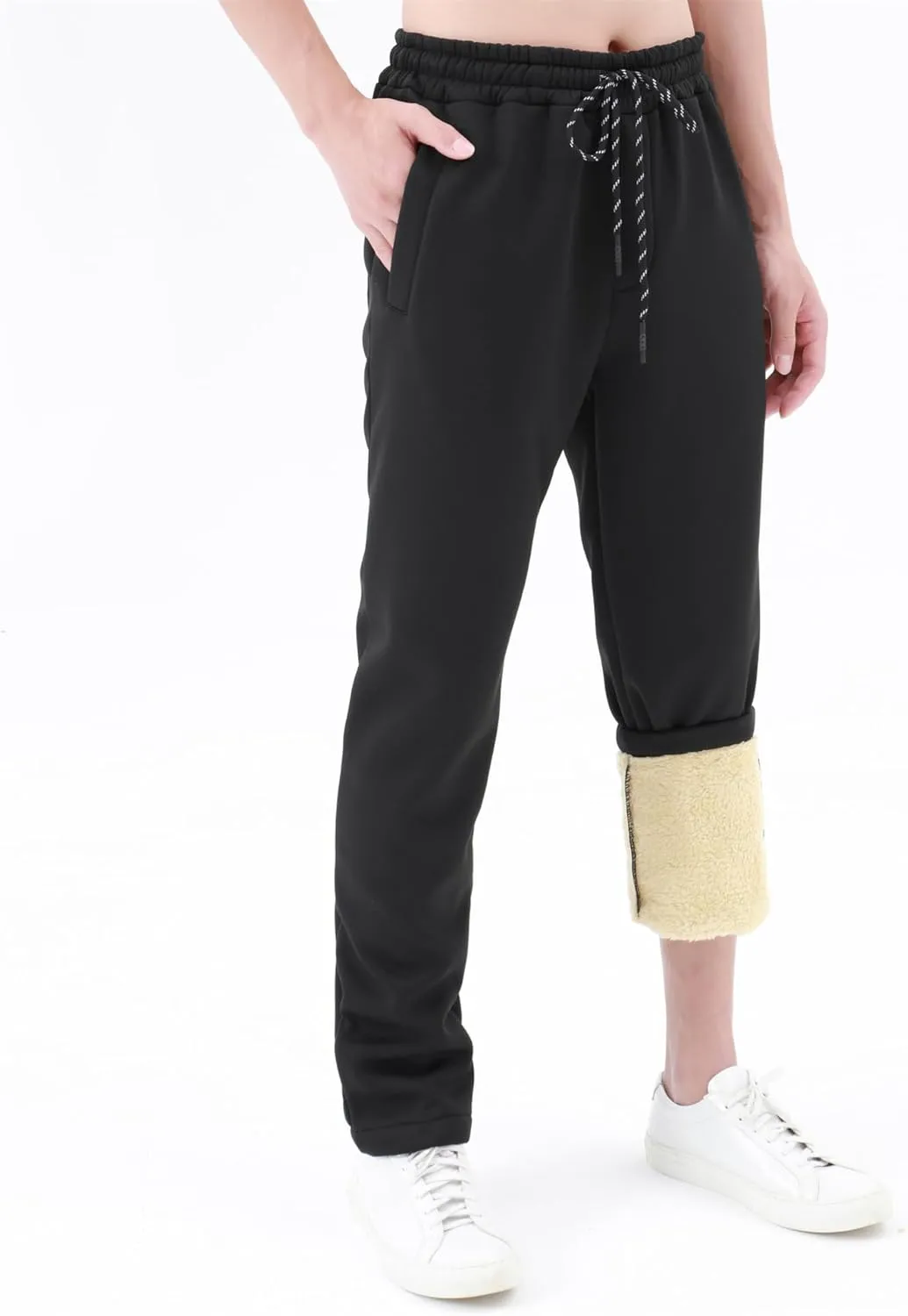 Fleece Lined Sweatpants Men Thick Winter Pants Straight Leg Slacks Outdoor Cozy Trousers Thermal Loungewear Casual