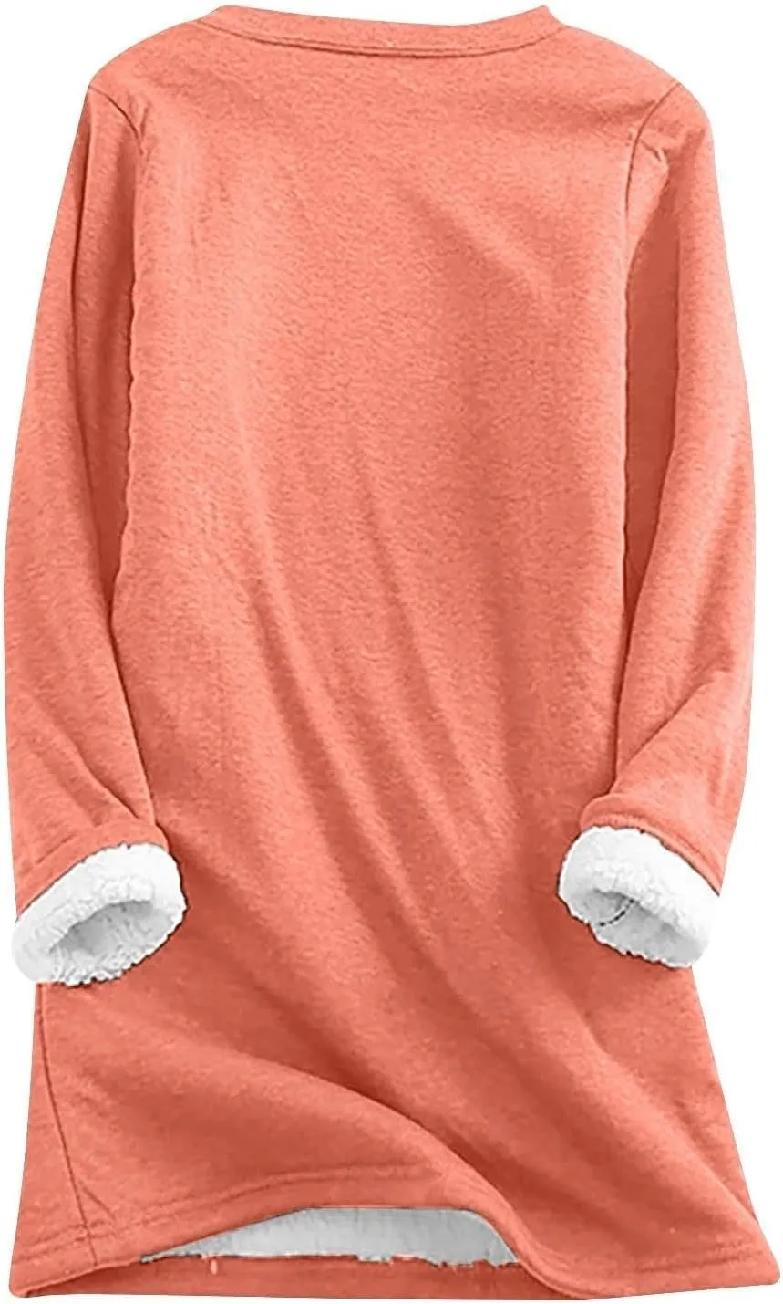 Fleece Lined Sweatshirts for Women Crewneck Warm Sherpa Sweatshirt Pullover 2024 Winter Thermal Underwear Loungewear