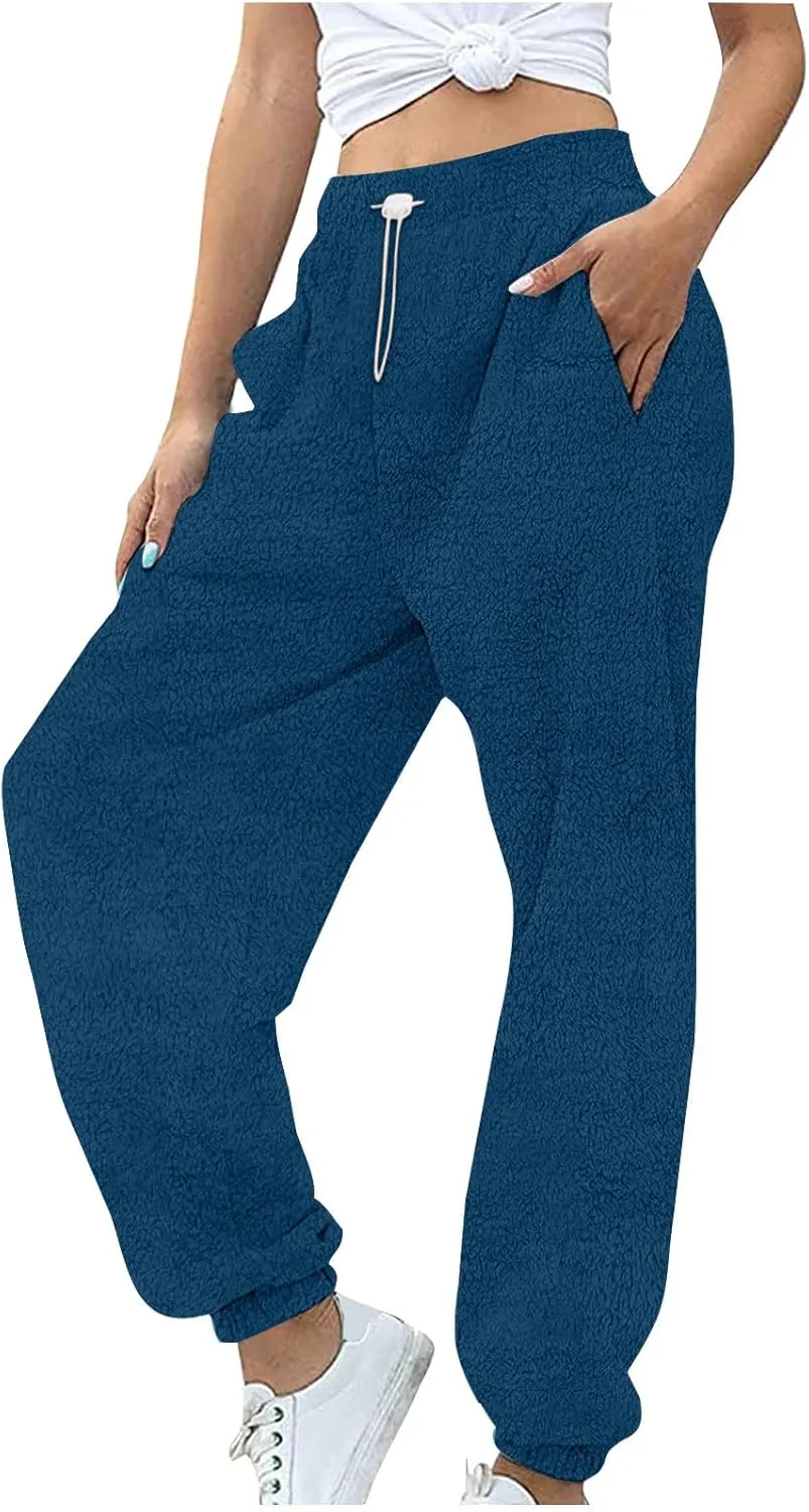 Fleece Sherpa Pajama Pants for Women 2024 Casual Fuzzy Warm Sweatpants Comfy Fluffy Lounge Sleepwear with Pockets