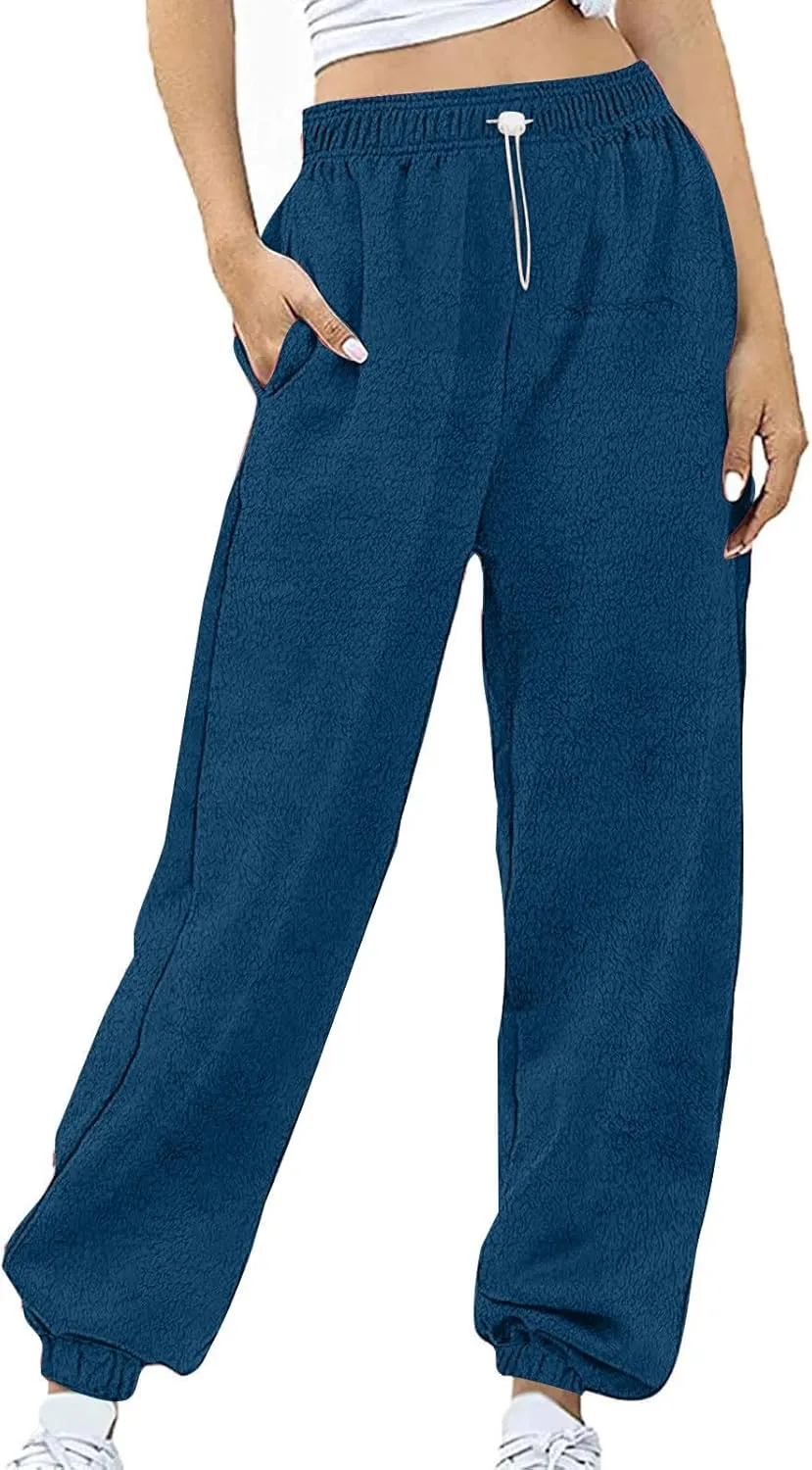 Fleece Sherpa Pajama Pants for Women 2024 Casual Fuzzy Warm Sweatpants Comfy Fluffy Lounge Sleepwear with Pockets
