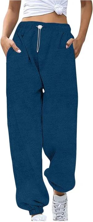 Fleece Sherpa Pajama Pants for Women 2024 Casual Fuzzy Warm Sweatpants Comfy Fluffy Lounge Sleepwear with Pockets