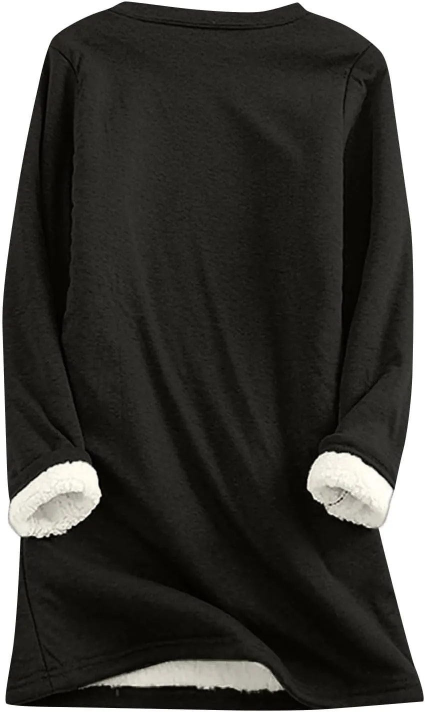 Fleece Sweatshirts for Women Sherpa Lined Fuzzy Soft Funny Sayings Tee Pullover Round Neck Thermal Cute Loungewear