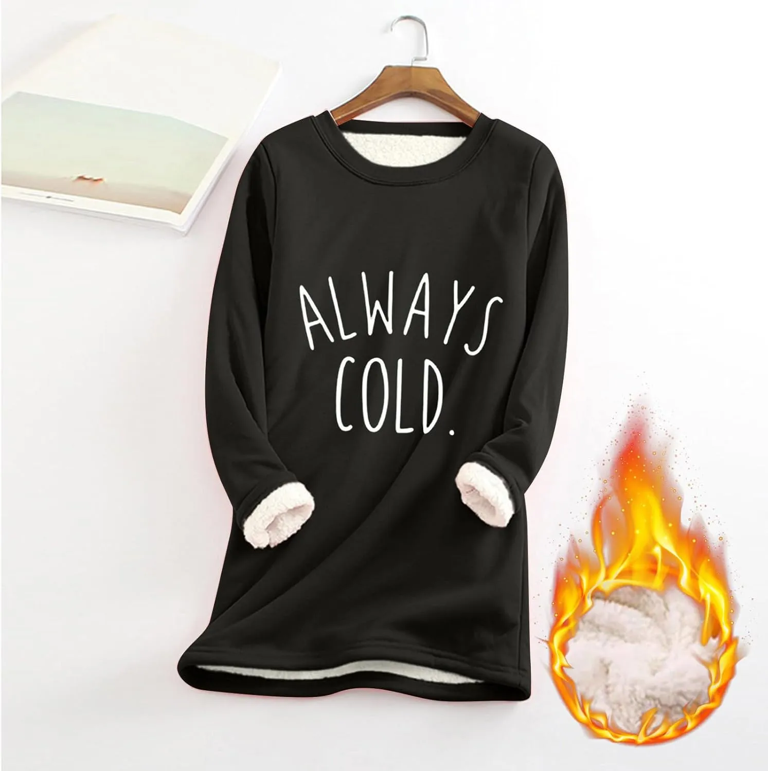 Fleece Sweatshirts for Women Sherpa Lined Fuzzy Soft Funny Sayings Tee Pullover Round Neck Thermal Cute Loungewear