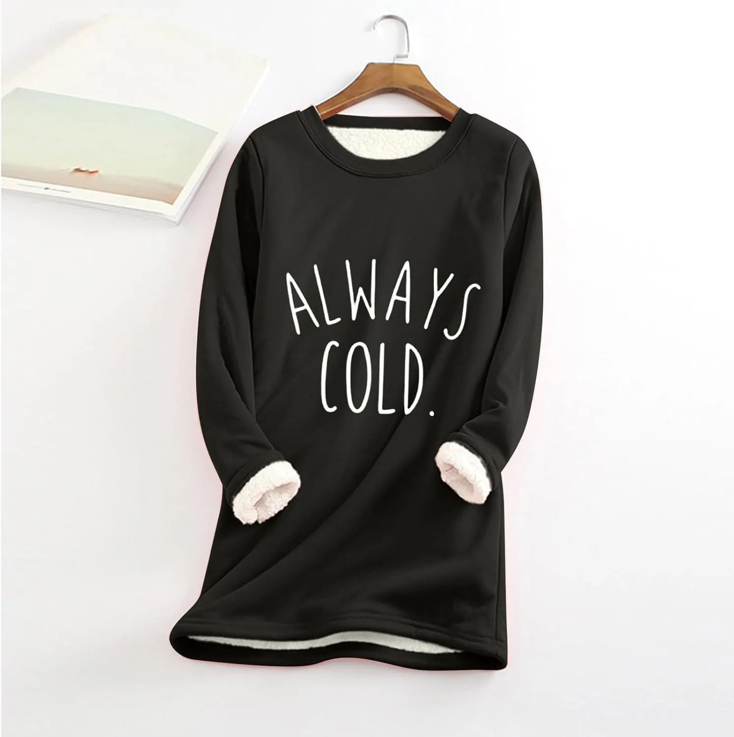 Fleece Sweatshirts for Women Sherpa Lined Fuzzy Soft Funny Sayings Tee Pullover Round Neck Thermal Cute Loungewear