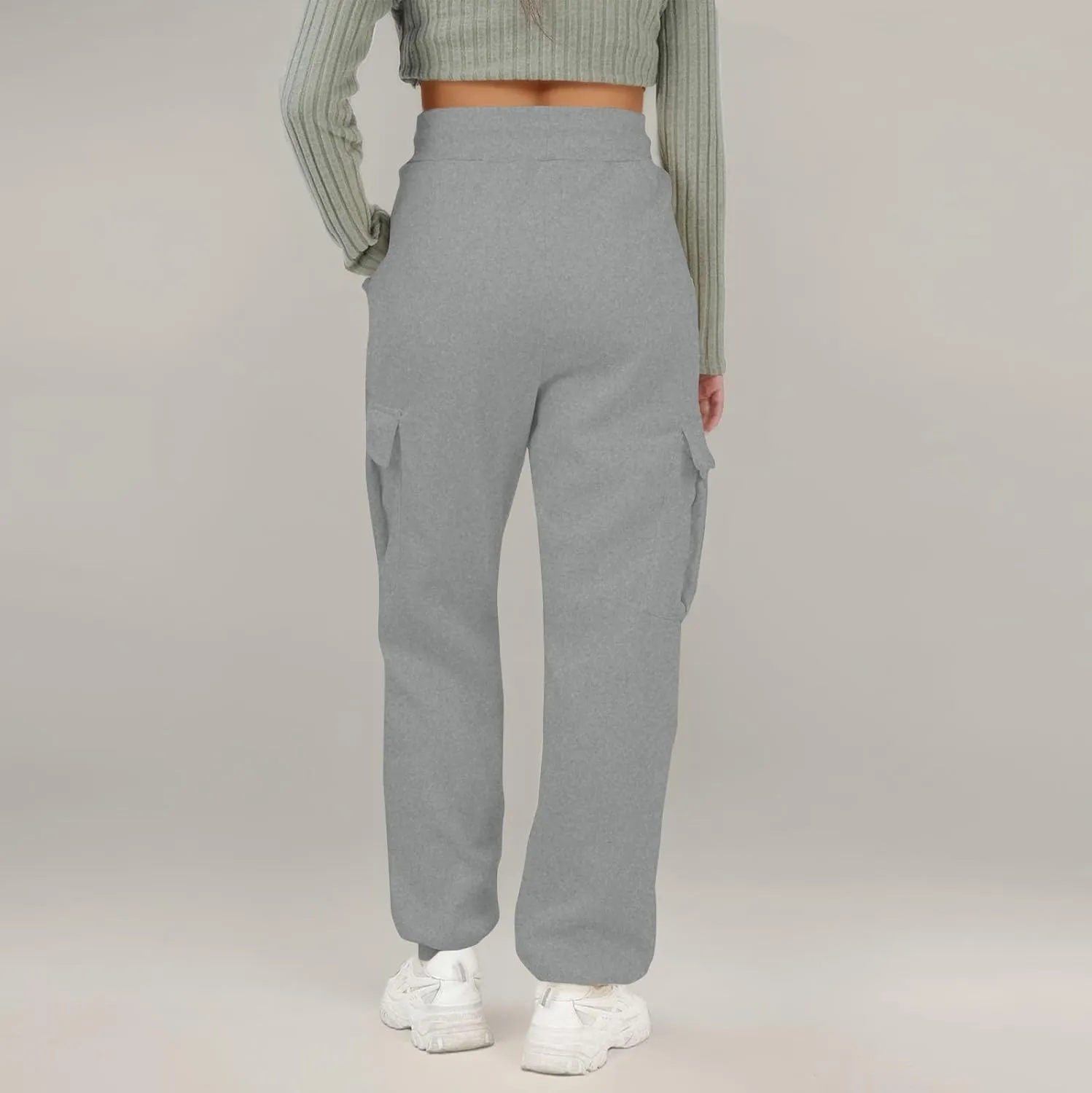 Fleece Womens Joggers with Pockets Baggy Elastic High Waisted Cargo Sweatpants Casual Lounge Ankle Jogger Pants