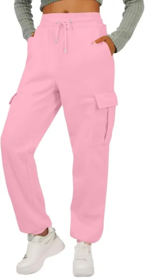 Fleece Womens Joggers with Pockets Baggy Elastic High Waisted Cargo Sweatpants Casual Lounge Ankle Jogger Pants