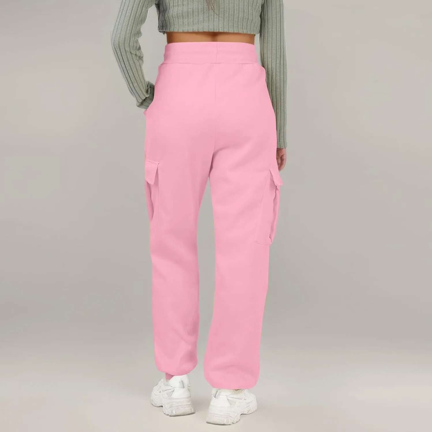 Fleece Womens Joggers with Pockets Baggy Elastic High Waisted Cargo Sweatpants Casual Lounge Ankle Jogger Pants