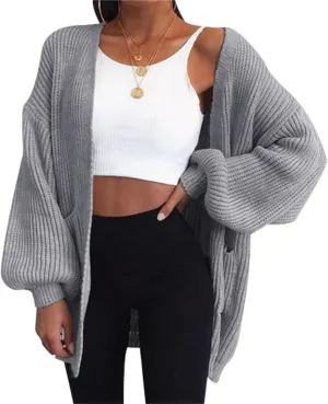 FMCHICO Womens 2023 Winter Open Front Long Sleeve Chunky Cable Knit Cardigan Sweater