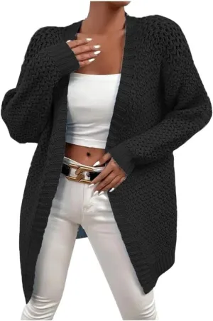 FMCHICO Women's 2024 Fall Long Batwing Sleeve Open Front Chunky Knit Cardigan Sweater