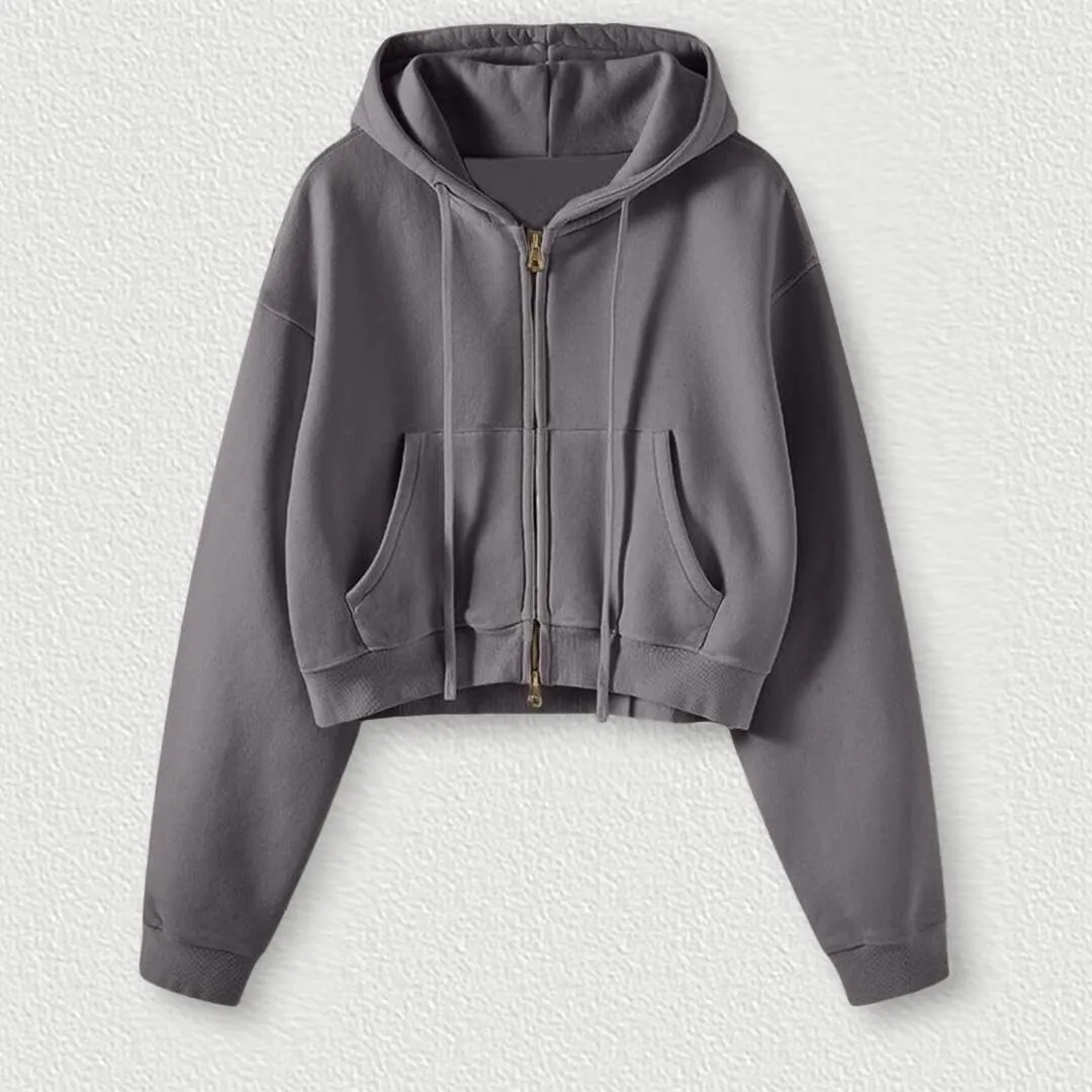 FMCHICO Women's Cropped Zip Up Hoodie Casual Long Sleeve Workout Hooded Sweatshirt Coat