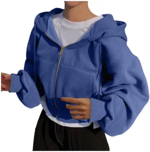 FMCHICO Women's Cropped Zip Up Hoodie Casual Long Sleeve Workout Hooded Sweatshirt Coat