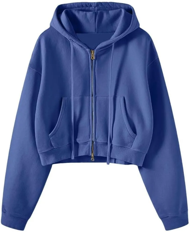 FMCHICO Women's Cropped Zip Up Hoodie Casual Long Sleeve Workout Hooded Sweatshirt Coat