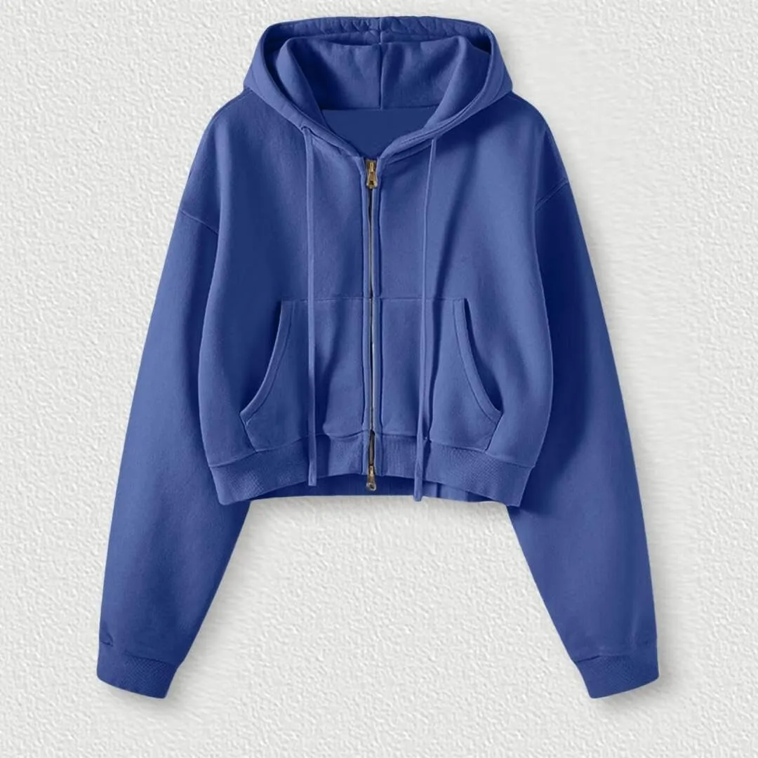 FMCHICO Women's Cropped Zip Up Hoodie Casual Long Sleeve Workout Hooded Sweatshirt Coat