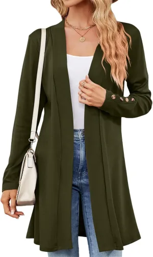 FMCHICO Women's Lightweight Open Front Cardigans Long Sleeve Casual Soft Drape Fall Cardigan