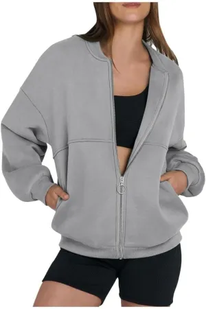 FMCHICO Women's Oversized Full Zip Up Sweatshirts Jacket 2024 Fall Fleece Long Sleeve Hoodies Outfit