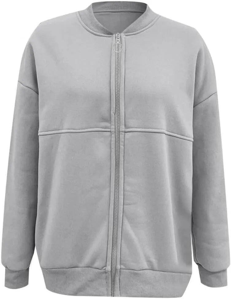 FMCHICO Women's Oversized Full Zip Up Sweatshirts Jacket 2024 Fall Fleece Long Sleeve Hoodies Outfit