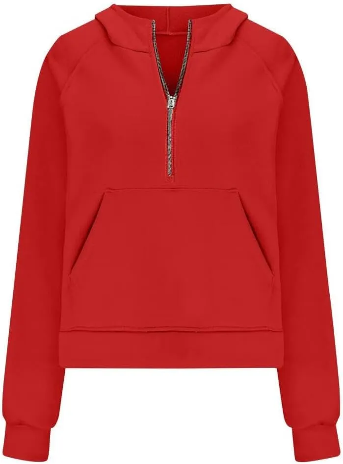 FMCHICO Womens Sweatshirts Half Zip Cropped Pullover Fleece Quarter Zipper Hoodies Fall outfits Clothes Thumb Hole