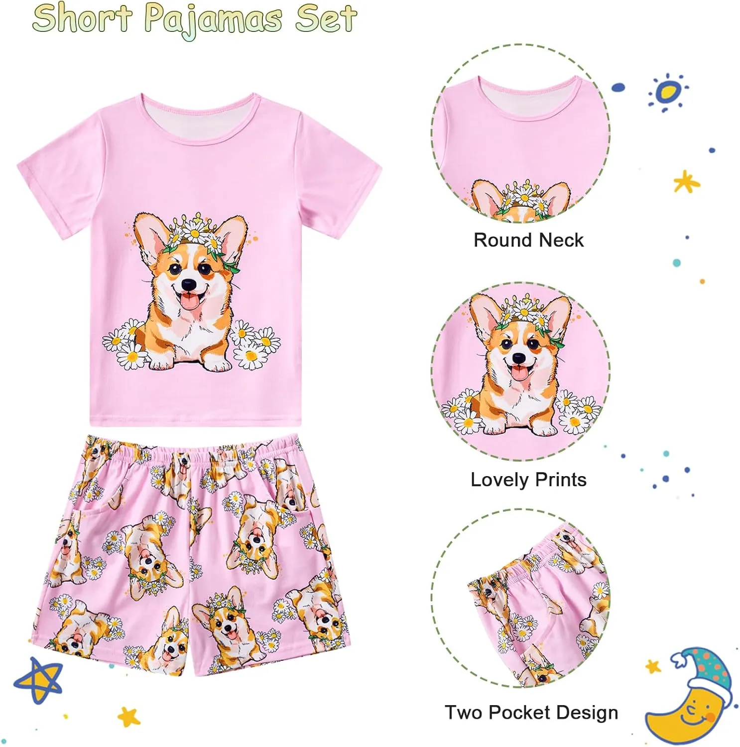 Funnycokid Girls Pajamas 3 Pieces Tie Dye Shirts&Tank Shorts Pjs Cute Summer Loungewear Nightwear Set Size 7-14