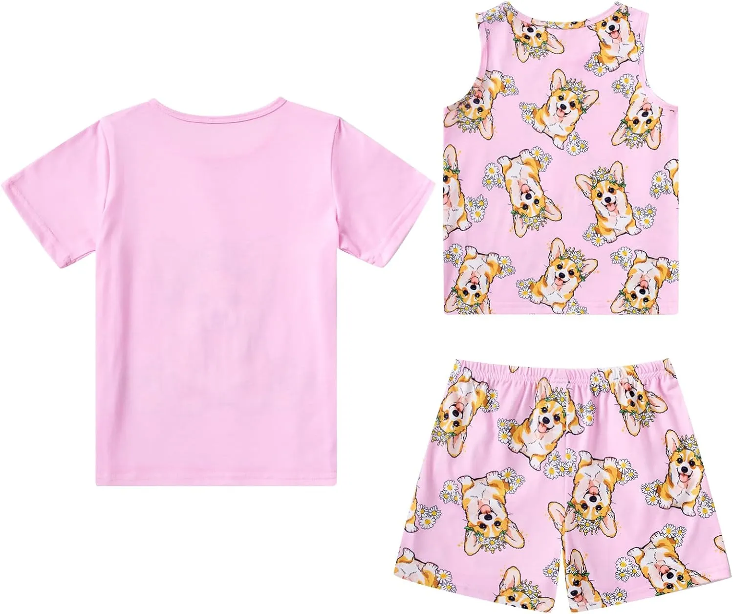 Funnycokid Girls Pajamas 3 Pieces Tie Dye Shirts&Tank Shorts Pjs Cute Summer Loungewear Nightwear Set Size 7-14