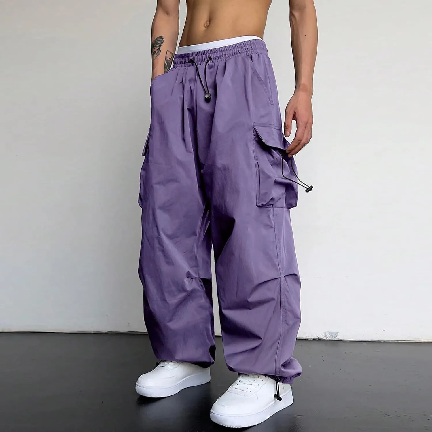 generic Men Pants Casual Summer Wide Leg Trousers Mens Cotton Linen Comfy Baggy Pants Fashoin Solid Elastic Wasit Loungewear