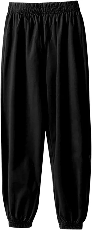 Girls Boys Sweatpants High Elastic Waist Wide Leg Solid Color Pants Breathable Leisure Outdoor Trousers